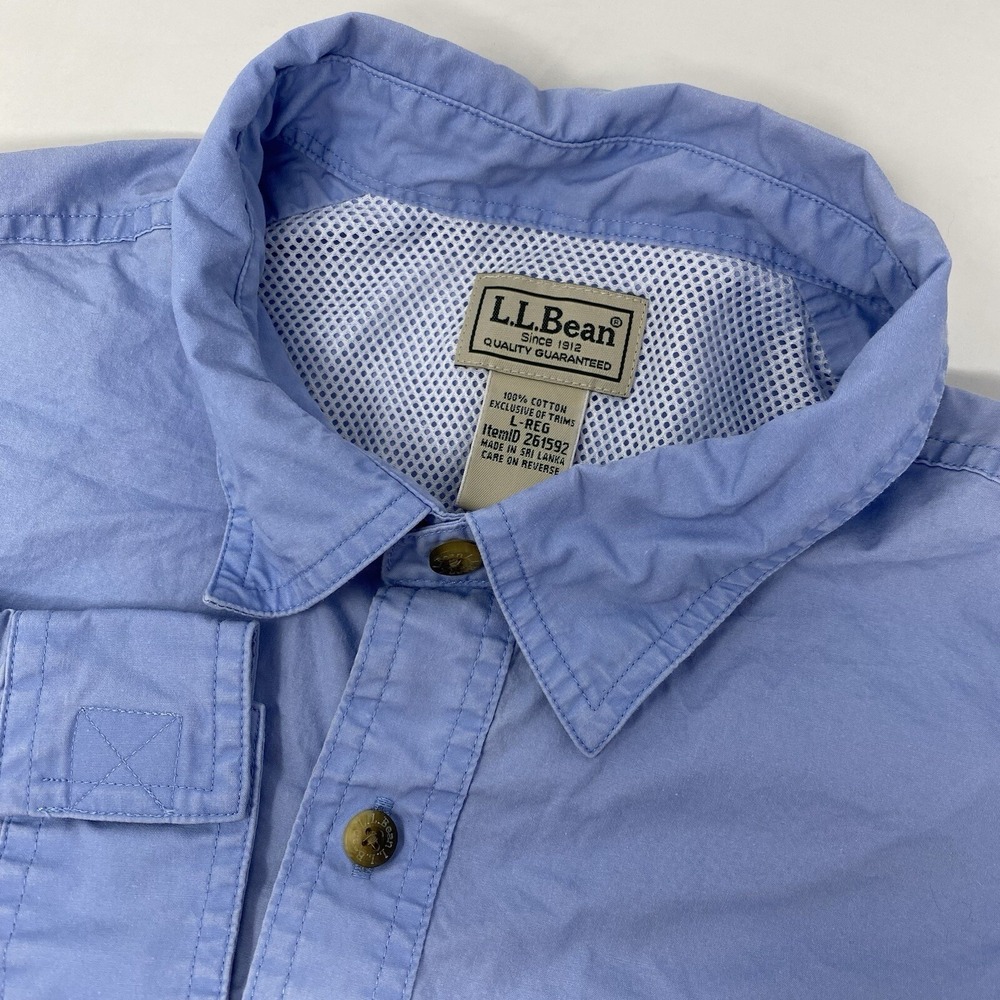 L.L. Bean Fishing Shirt Mens L Blue Long Sleeve Vented Cotton Button Up 261592